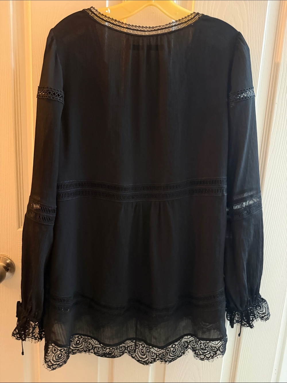White House Black Market Black Lace-Trim Peasant Top - Picture 5 of 9